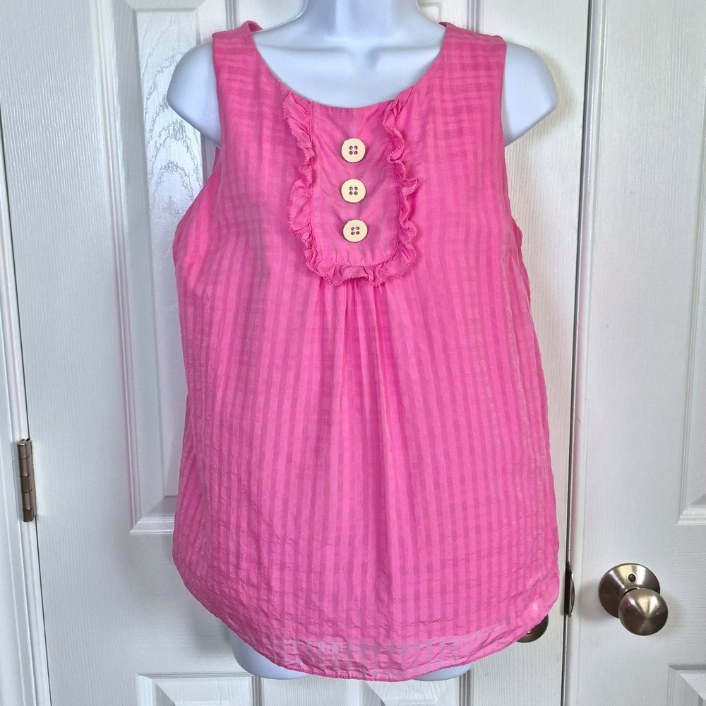 Lilly Pulitzer pink sleeveless silk blend ruffle top with buttons womens 6